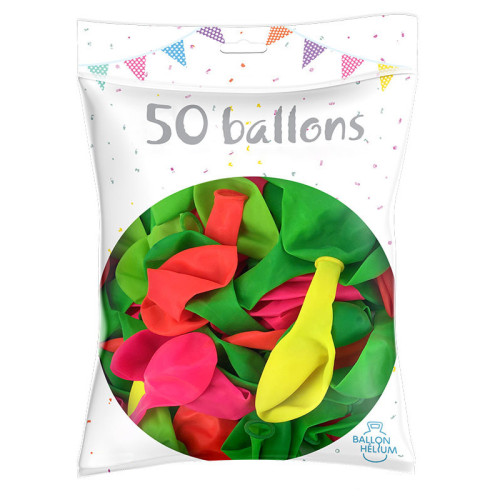 SACHET 50 BALLONS FLUO 26CM