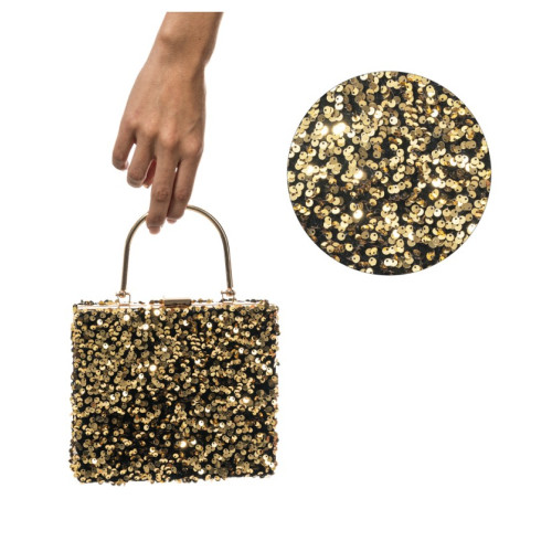 SAC VELOURS NOIR ET SEQUINS OR
