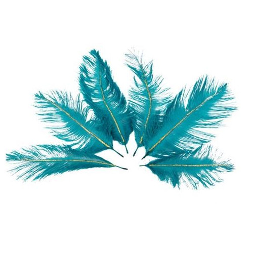 6 PLUMES EMERAUDE/PAILLETTE OR