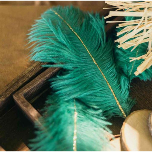 6 PLUMES VERT/PAILLETTE OR