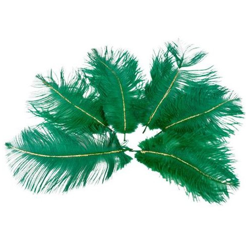 6 PLUMES VERT/PAILLETTE OR