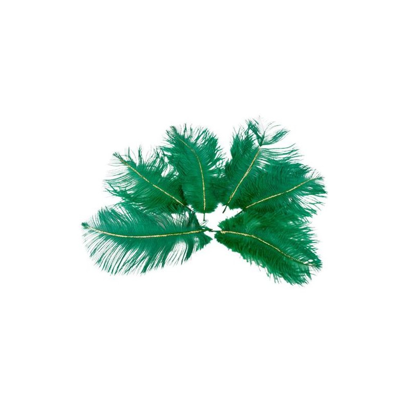 6 PLUMES VERT/PAILLETTE OR