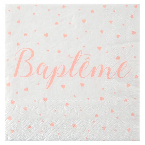 20 SERVIETTES BAPTEME CORAIL