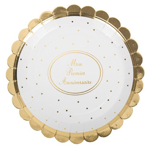 8 ASSIETTES MON 1ER ANNIVERSAIRE OR