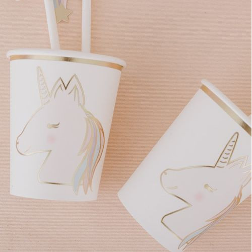 8 GOBELETS LICORNE PASTEL / OR