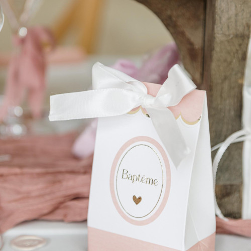 10 SACHETS BAPTEME ROSE/BLANC