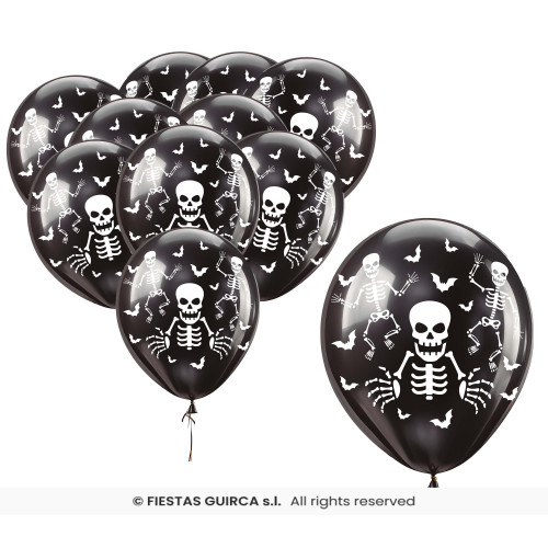 SACHET 10 BALLONS SQUELETTES NOIR