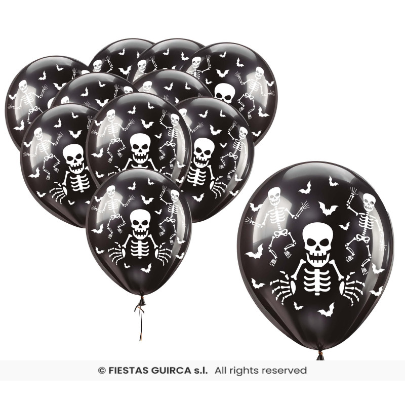 SACHET 10 BALLONS SQUELETTES NOIR