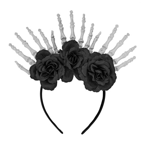 CHAPEAU MAINS SQUELETTE ET ROSES NOIRS