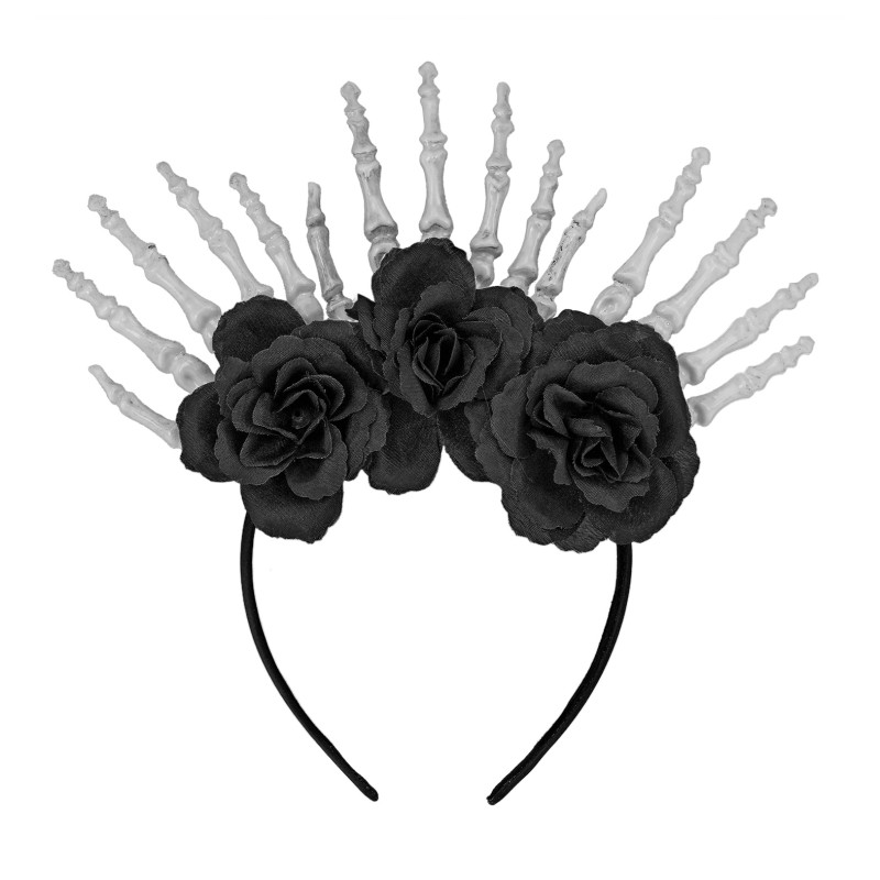 CHAPEAU MAINS SQUELETTE ET ROSES NOIRS