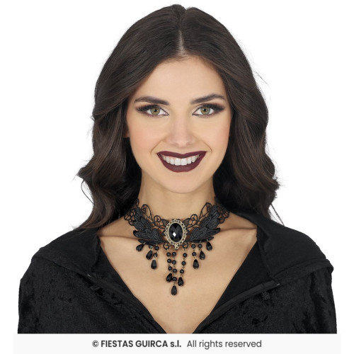 COLLIER BRODÉE AVEC PIERRES NOIR