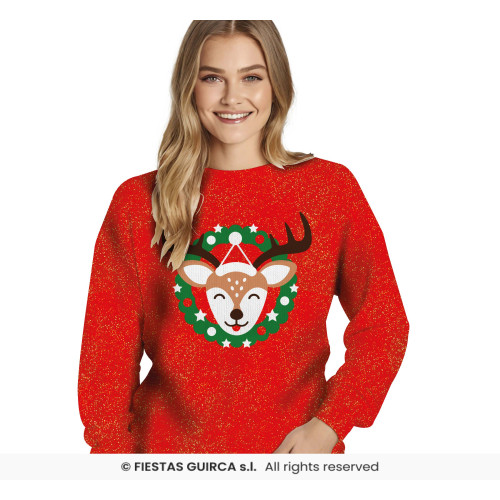 PULL NOËL GLITTER RENNE S