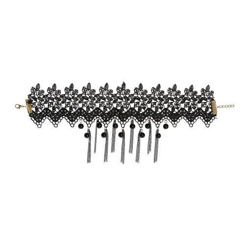 COLLIER EN DENTELLE AVEC PERLE NOIR