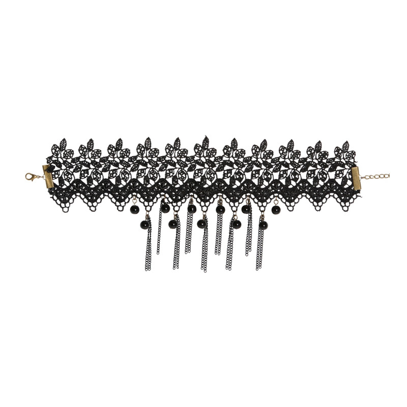 COLLIER EN DENTELLE AVEC PERLE NOIR