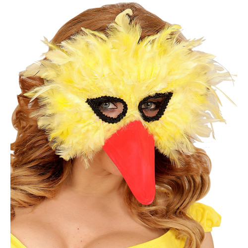 MASQUE D'OISEAU A PLUMES JAUNE
