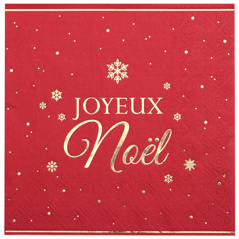 10 SERVIETTES FLOCON OR ROUGE