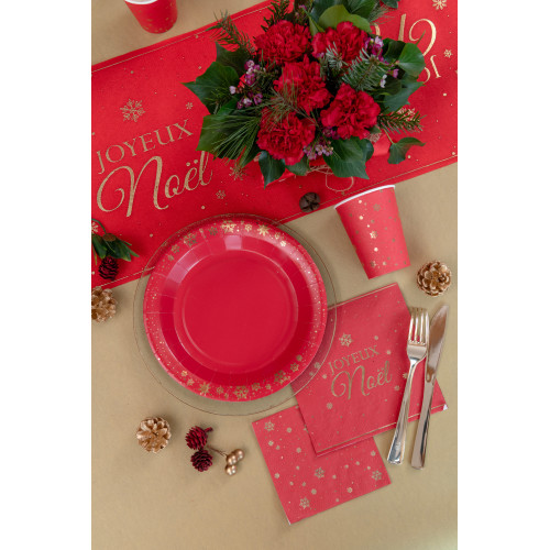 10 SERVIETTES FLOCON OR ROUGE