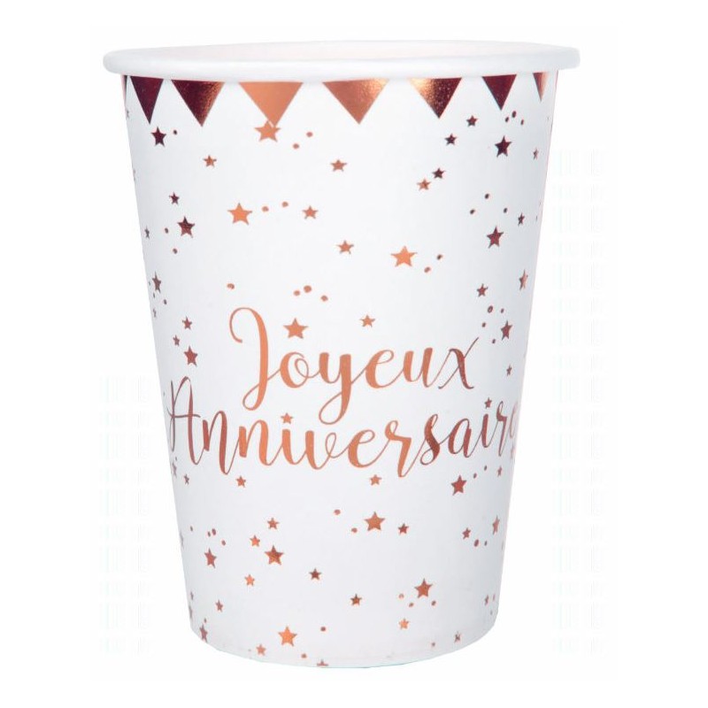 10  GOBELETS JOYEUX ANNIVERSAIRE ROSE GOLD