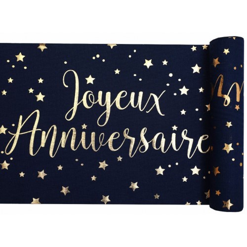 CHEMIN DE TABLE JOYEUX ANNIVERSAIRE BLEU