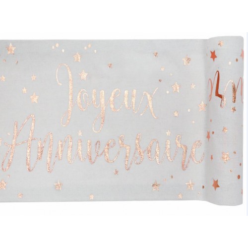 CHEMIN DE TABLE JOYEUX ANNIVERSAIRE ROSE GOLD