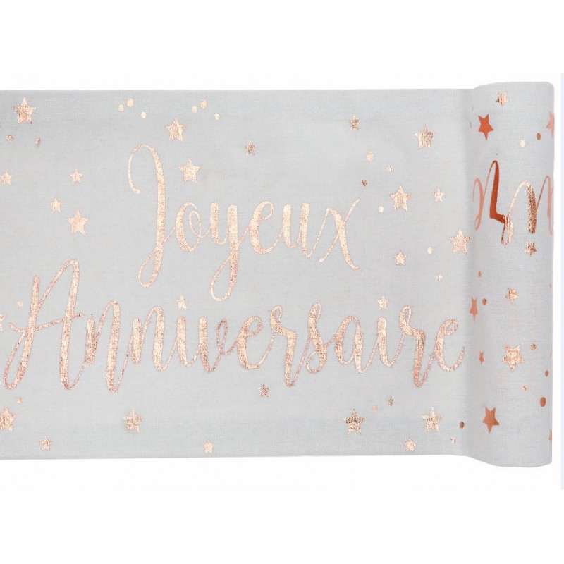 CHEMIN DE TABLE JOYEUX ANNIVERSAIRE ROSE GOLD