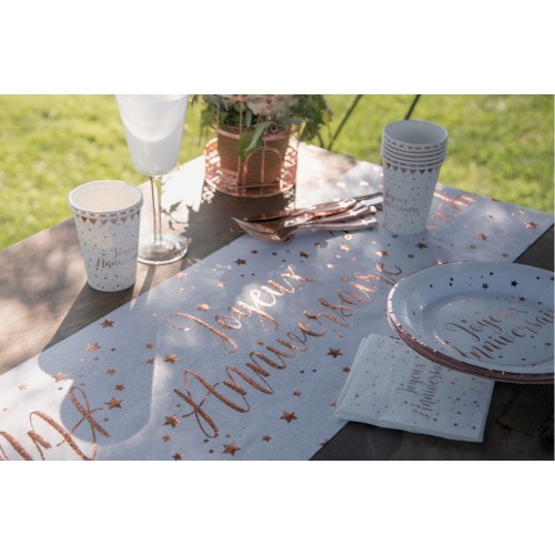 CHEMIN DE TABLE JOYEUX ANNIVERSAIRE ROSE GOLD