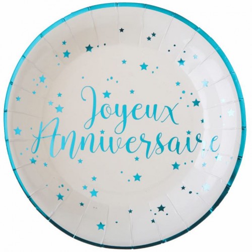 10 ASSIETTES TURQUOISE JOYEUX ANNVERSAIRE