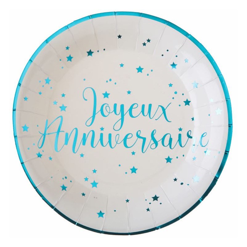 10 ASSIETTES TURQUOISE JOYEUX ANNVERSAIRE