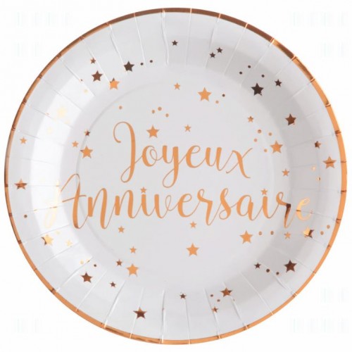 10 ASSIETTES ROSE GOLD JOYEUX ANNIVERSAIRE