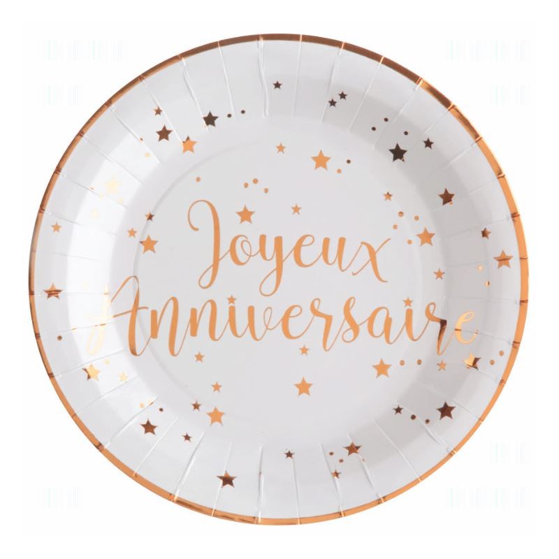 10 ASSIETTES ROSE GOLD JOYEUX ANNIVERSAIRE