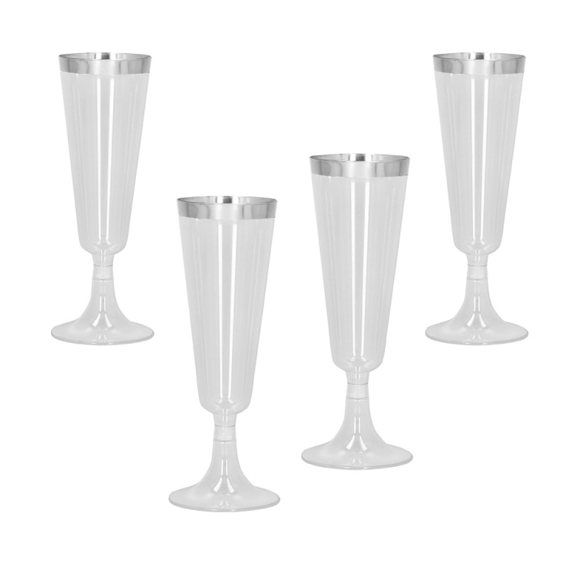 4 FLÛTES EN PLASTIQUE ARGENT