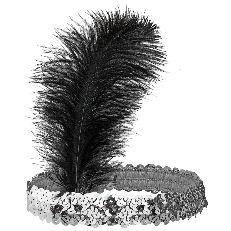 BANDEAU EN PAILLETTES ARGENT AVEC PLUME