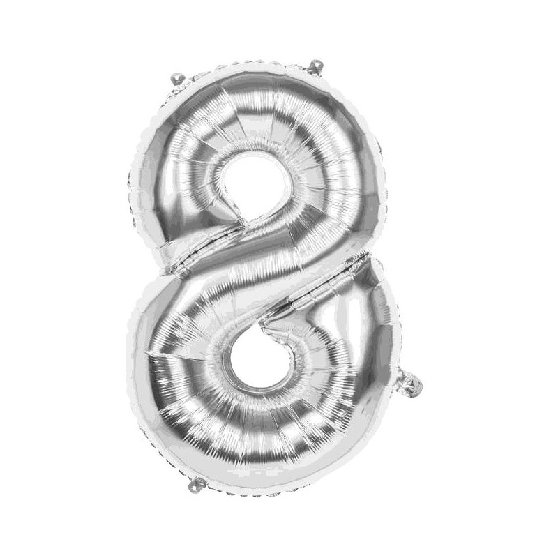 BALLON CHIFFRE 8 ARGENT 86CM