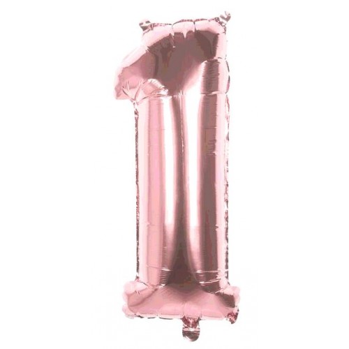 BALLON CHIFFRE 1 OR ROSE 86CM