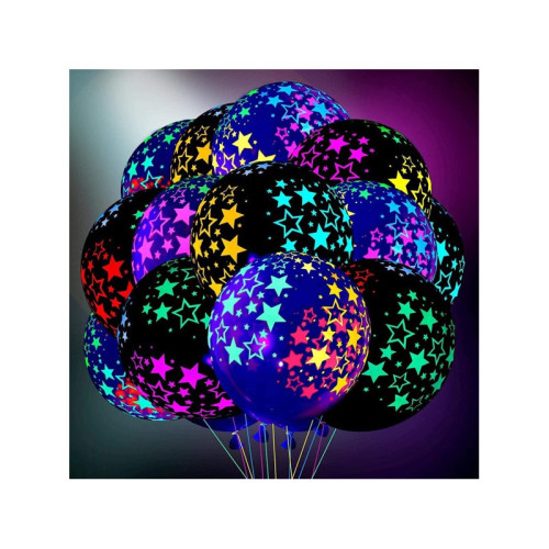 10 BALLONS FLUO NEON UV STARS