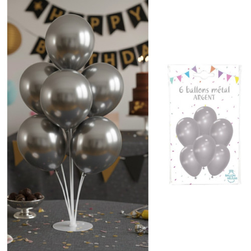 6 BALLONS METAL ARGENT 30CM