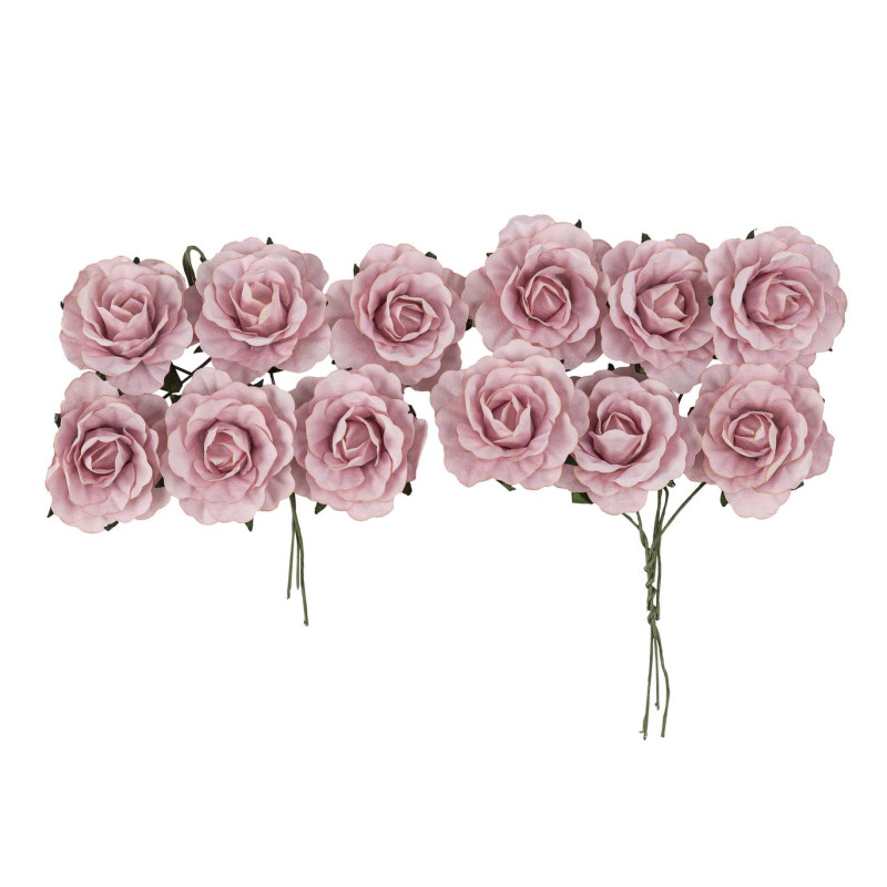 12 ROSES PAPIER VIEUX ROSE/TIGE