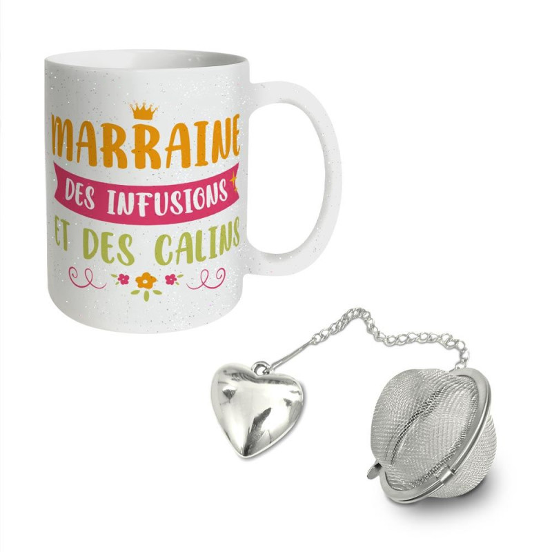 COFFRET MUG BOULE A THE MARRAINE