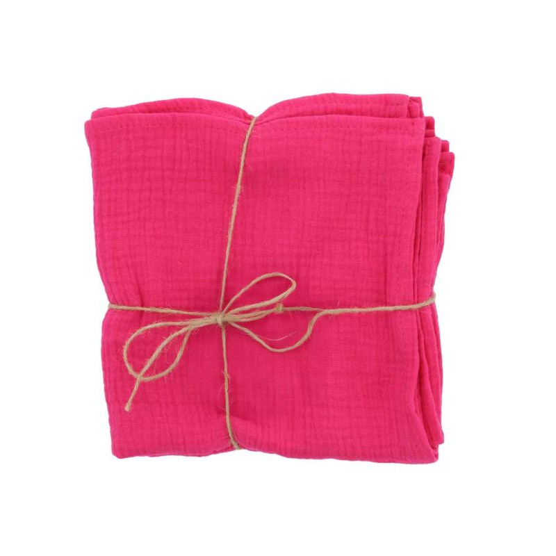 4 SERVIETTES GAZ COTON FRAMBOISE