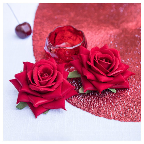 SET 4 ROSES EFFET VELOURS ROUGE