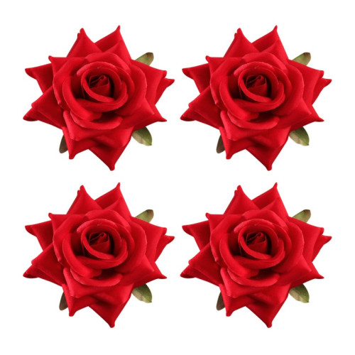 SET 4 ROSES EFFET VELOURS ROUGE