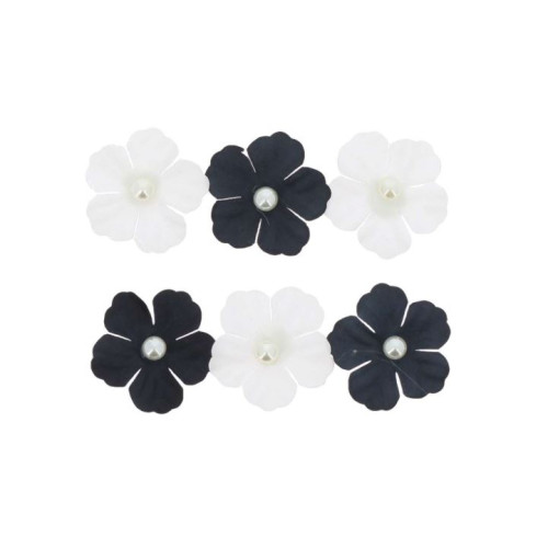 6 FLEURS PAPIER NOIR ET PERLES