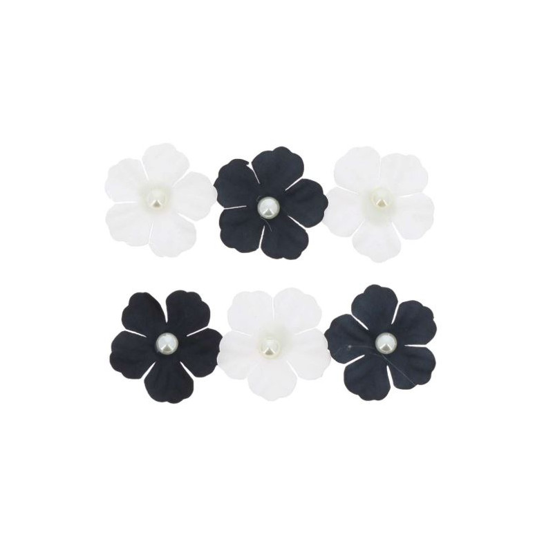 6 FLEURS PAPIER NOIR ET PERLES