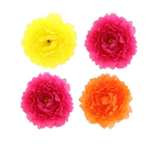 4 PIVOINES FRAMBOISE, ORANGE ET JAUNE
