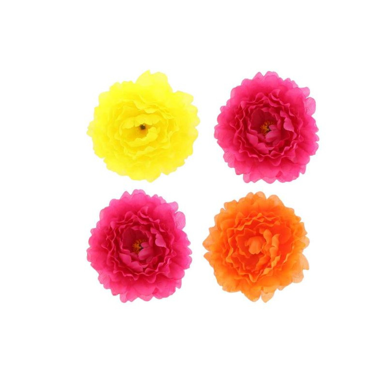 4 PIVOINES FRAMBOISE, ORANGE ET JAUNE