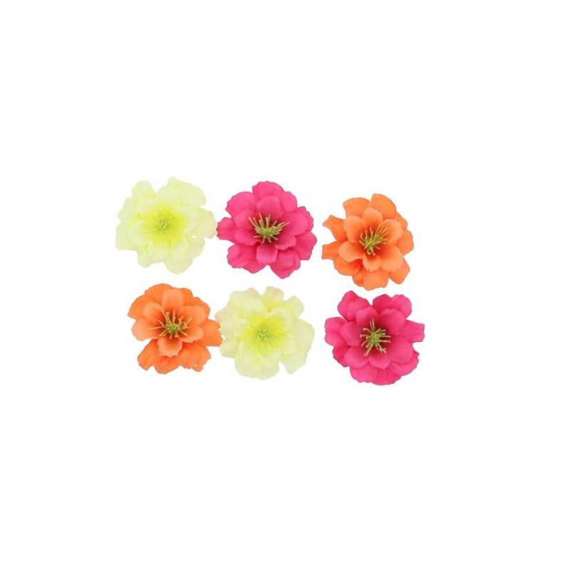 6 FLEURS DE CERISIER FRAMBOISE, ORANGE ET JAUNE