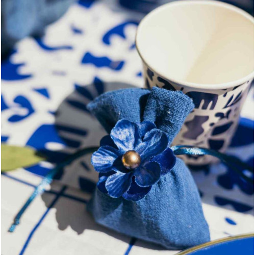 4 POCHONS COTON FROISSÉ INDIGO