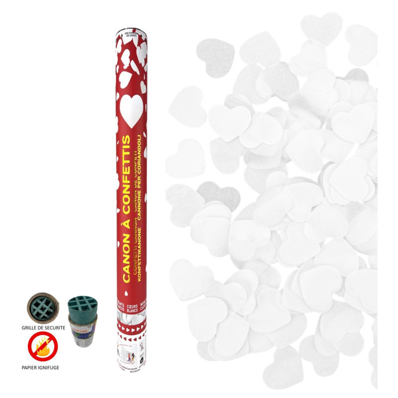 CANON CONFETTIS 80CM COEUR BLANC