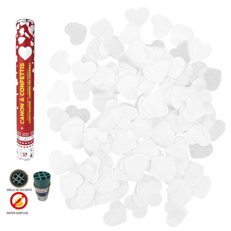 CANON CONFETTIS 40CM COEUR BLANC