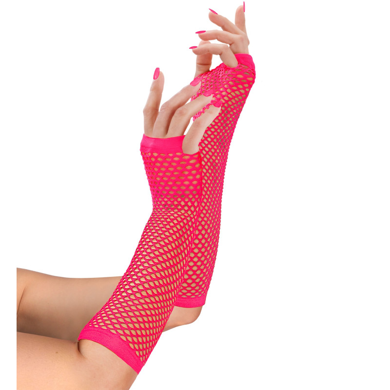 PAIRE MITAINES 33CM ROSE FLUO